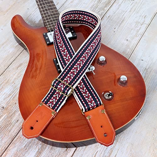 Cool Woven Guitar Strap-Cotton Guitar Straps with Leather Ends for Acoustic, Bass, Electric