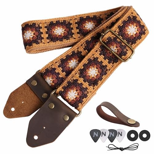 Red Gold Embroidery Nefelibata Jacquard Guitar Strap for Bass, Electric & Acoustic — G#-sunflower Yellow Embroidery