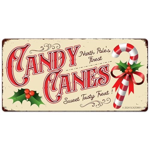 Traditional Christmas Candy Cane Lane Metal Tin Sign - Vintage Retro Kitchen Decor for Home or Cafe — Tin Sign 12"x6"-North Pole's Finest Candy Canes Sweet Tasty Treat