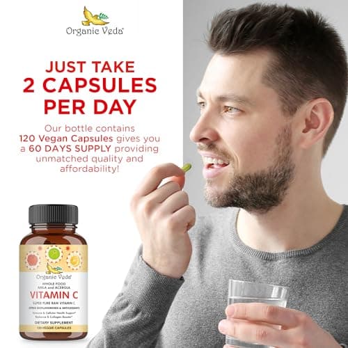 Veda Superfruits Vitamin C Capsules - Acerola Cherry & Amla Berry, 120 Vegan Pills for Immunity & Skin Health