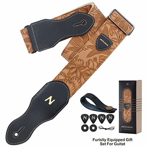 Nefelibata 2.3 Inch Porter Style Vegan Leather Carving Strap with Pick Pocket (Brown Yellow)