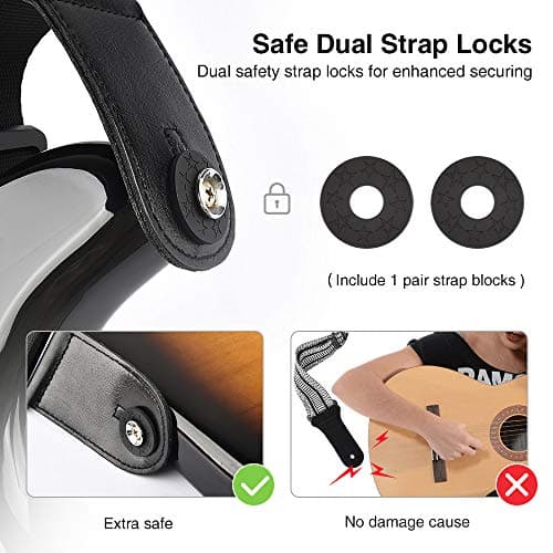 LEKATO Bass Guitar Straps 3" Padded, Adjustable 45-55", Pick Holder, 2 Locks