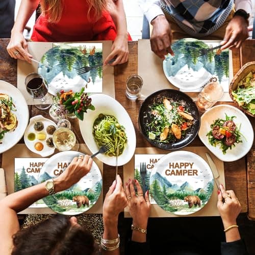 Happy Camper Camping Adventure Themed Party Tableware Set Serve 24