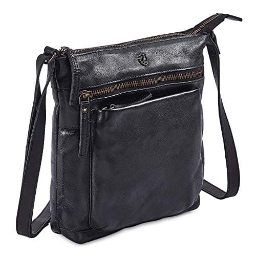 Vintage Real Leather Crossbody Bag for Women Travel Shoulder Purse Small — Black Washed Vintage