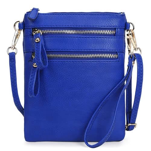 Solene Women's Small Crossbody Bag with Multi Zip Pockets — Royal Blue
