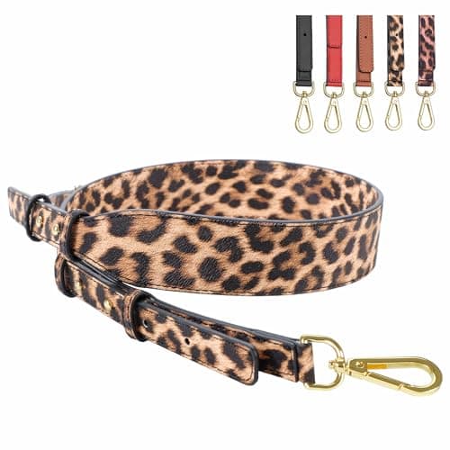 Nefelibata Glamour Purple Leather Crossbody Purse Strap with Custom Metal Buckle — Yellow Leopard
