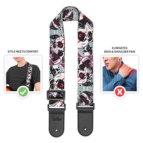 Leather Ends Guitar Strap for Bass, Electric, Acoustic Guitars - Best Gift