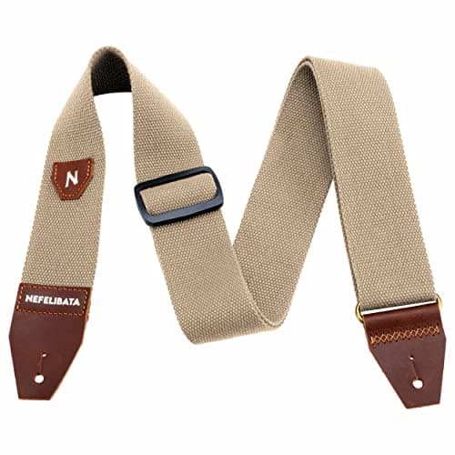Nefelibata Guitar Strap with Pick Pocket, 100% Cotton and Leather End - Ideal for Guitarists and Kids
