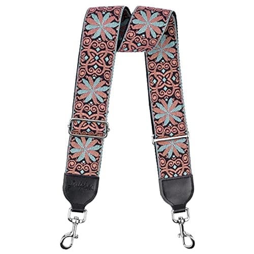 Soft Cotton & Leather Ends Jacquard Embroidered 2" Wide Crossbody Bag Purse Straps — Jacquard Grapefruit