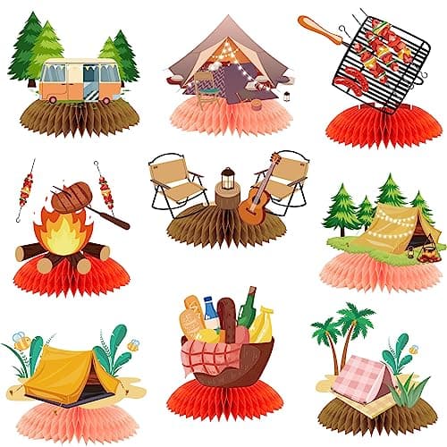 Camping Party Honeycomb Centerpieces for Kids Birthday Decorations