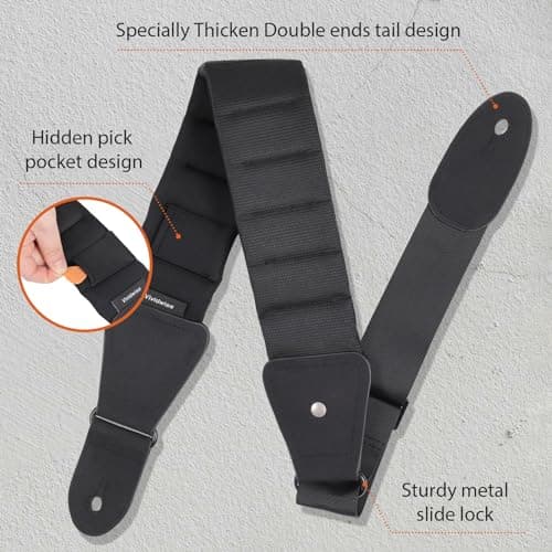Thick 3" Adjustable Bass Guitar Strap with Hidden Pick Pocket