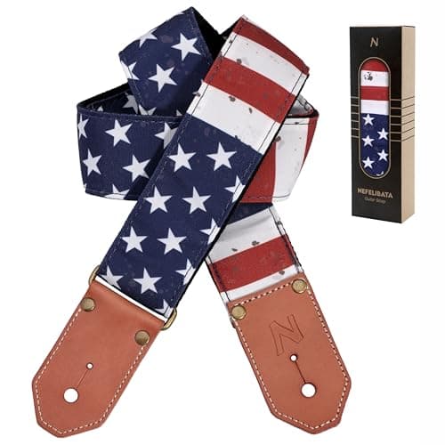 Cool Woven Guitar Strap with Leather Ends for Guitarists — National Flag