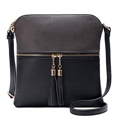 Solene Women's Lightweight Tassel Crossbody Purse, Perfect Daily and Travel Bag — Charcoal Grey/Black