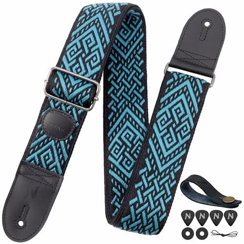 Nefelibata Guitar Strap with Pick Pocket - 2 Inch Thicker Woven Strap for Bass, Electric, and Acoustic Guitars — Blue Diamond