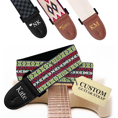 Black Silver Classic Woven Guitar Strap with Pick + Lock + Button - Add Your Text — Custom California Weave