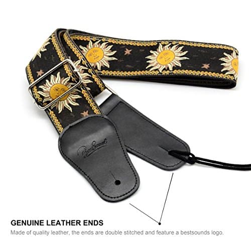 Sun Jacquard Weave Guitar Strap - Genuine Leather Ends BestSounds