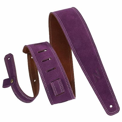 Nefelibata Vintage Green Guitar Strap, 2.5" Wide Tumbled Leather with Padding and Cable Loop — Lavender Purple