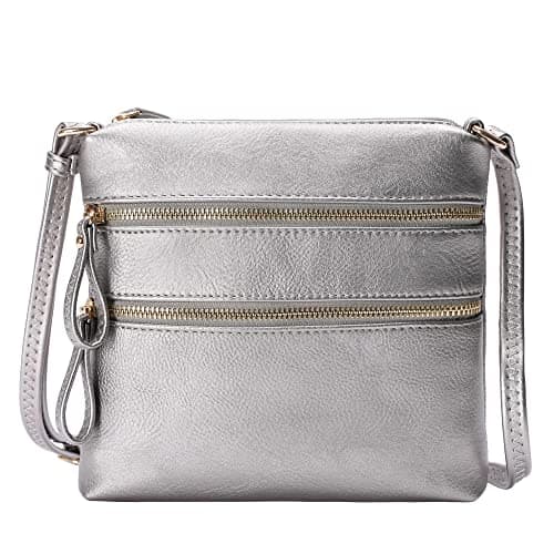 Solene Small Multi-Zip Pocket Crossbody Travel Purse — Light Pewter