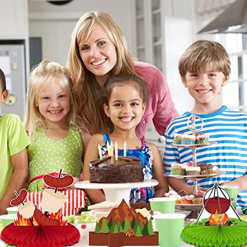 Camping Party Decorations Honeycomb Centerpieces Bears Tent Cake Toppers