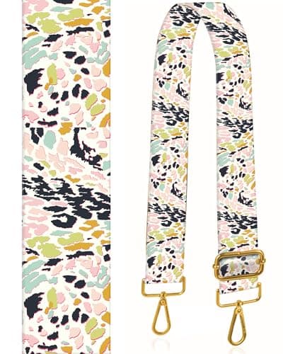 BeauBeast 2" Wide Adjustable Gold Buckle Crossbody Bag Strap — Colorful Leopard