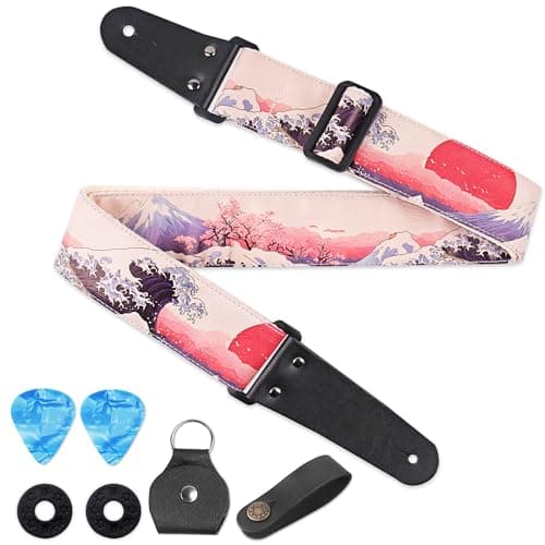 QIELIZI Adjustable Guitar Strap with 2 Locks, 2 Picks, Pick Holder & Leather Button — 1-huge Wave2