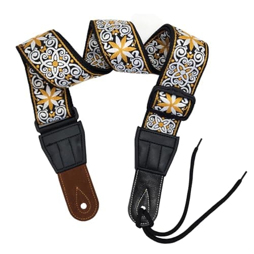 Vintage Woven Guitar Strap with Genuine Leather Ends — 0704-f