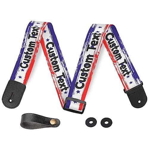 Custom Personalized American Flag Guitar Strap - Bass Electric Acoustic — White 12