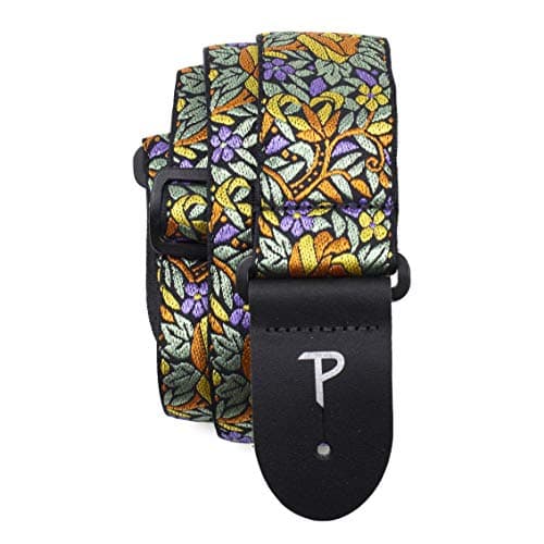 Perri’s Leathers Ltd. Jacquard Adjustable Guitar Strap - Made in Canada — Orange Yellow Floral