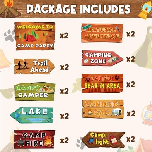 Camping Party Decorations - 20 Camping Signs for Summer Camp Theme