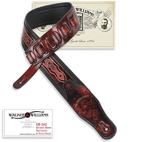 Bourbon Brown Padded Guitar Strap with Oak Leaves & Texas Star by Walker & Williams