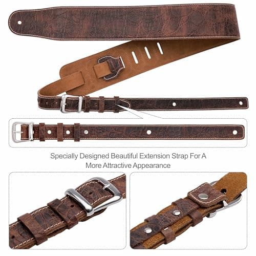 Nefelibata Full Grain Cowhide 3" Wide Guitar Strap with Foam Padding and Detachable Extension