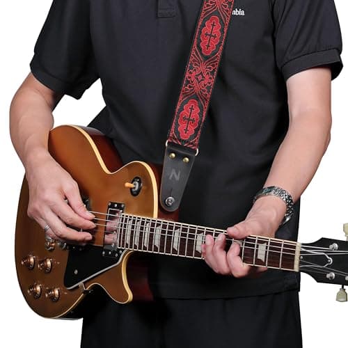 Red Cross Embroidery Nefelibata Guitar Strap for Bass, Electric & Acoustic Guitars