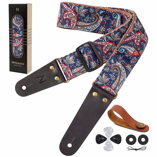Vintage Embroidered Nefelibata Guitar Strap with Cowhide Ends, 1 Pair Locks & Picks — Colourful Vine