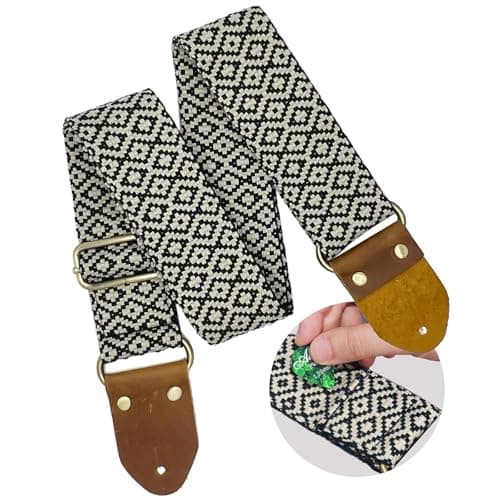 Wild Guitar Strap with Pick Pocket, Genuine Leather, Adjustable — Jt026-m101