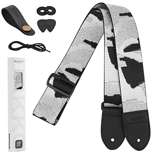 Bakko Camo Guitar Strap: Nylon Woven with Leather Ends