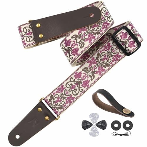 Nefelibata 2 Jacquard Embroidery Guitar Strap for Bass, Electric, and Acoustic Guitars — Retro Violet Flowers