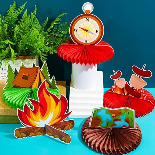 Camping Party Decorations Honeycomb Centerpieces Bears Tent Cake Toppers