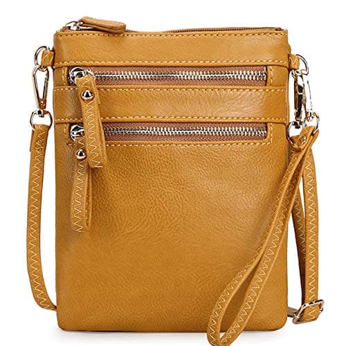 Solene Women's Small Crossbody Bag with Multi Zip Pockets — Mustard
