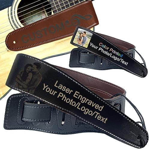 Personalized Leather Guitar Strap with Name/Logo Engraving - for Guitarists — Laser-engraving