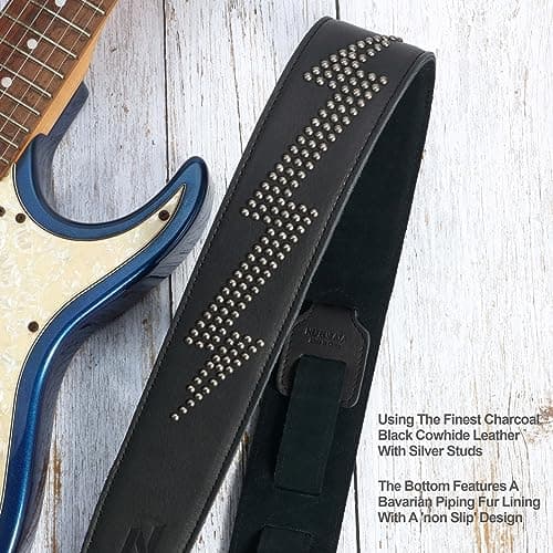 Nefelibata Full Grain Leather Guitar Strap with Lightning Silver Rivets