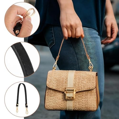 Nogeqi Black Brown 16.14inch Leather Bag Strap, Gold Lock Shoulder Strap