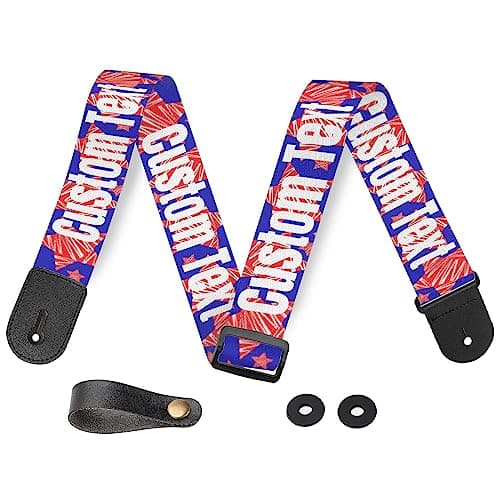 Custom Personalized American Flag Guitar Strap - Bass Electric Acoustic — White 17