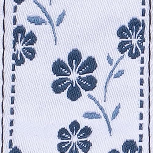 KLIQ Vintage Woven Guitar Strap for Acoustic & Electric Guitars — Flower Blue Wildflower