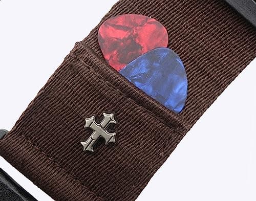 Vintage Bass Guitar Strap with Pick Pocket Adjustable Leather Ends