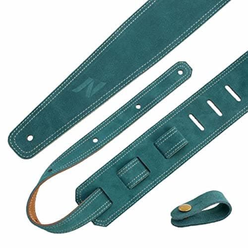 Nefelibata Vintage Green Guitar Strap, 2.5" Wide Tumbled Leather with Padding and Cable Loop
