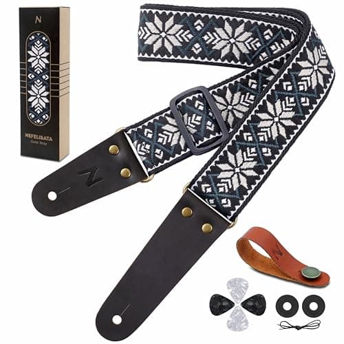 Guitar Strap with Flower Embroidery for Bass, Electric & Acoustic Guitars — N# - Green Plaid