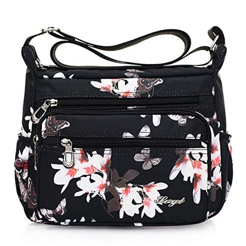 Nawoshow Nylon Floral Multi-Pocket Crossbody Travel Bag for Women — T09- Flower&butterfly