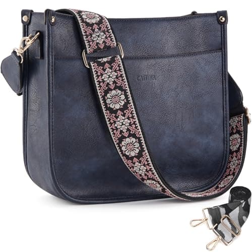 Caitina Women's Vegan Leather Adjustable Strap Crossbody Hobo Purse — A6-blueblack