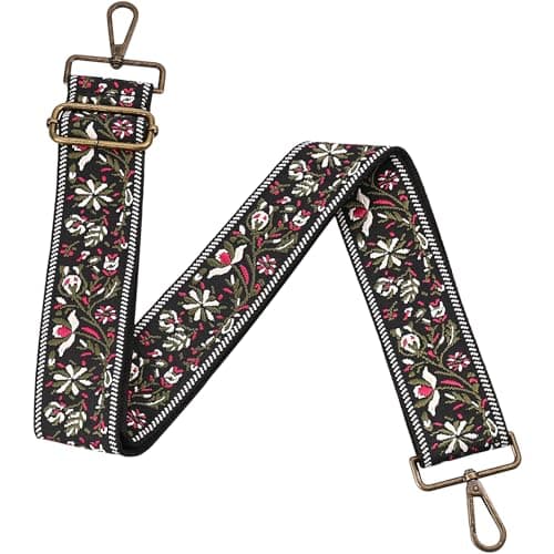 MIRIFRIGE Wide Embroidery Crossbody Bag Strap Floral Canvas — Green Floral