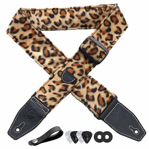2 Inch Velvet Guitar Strap with Full Grain Leather Ends - Bass, Electric & Acoustic Compatible — Leopard Print